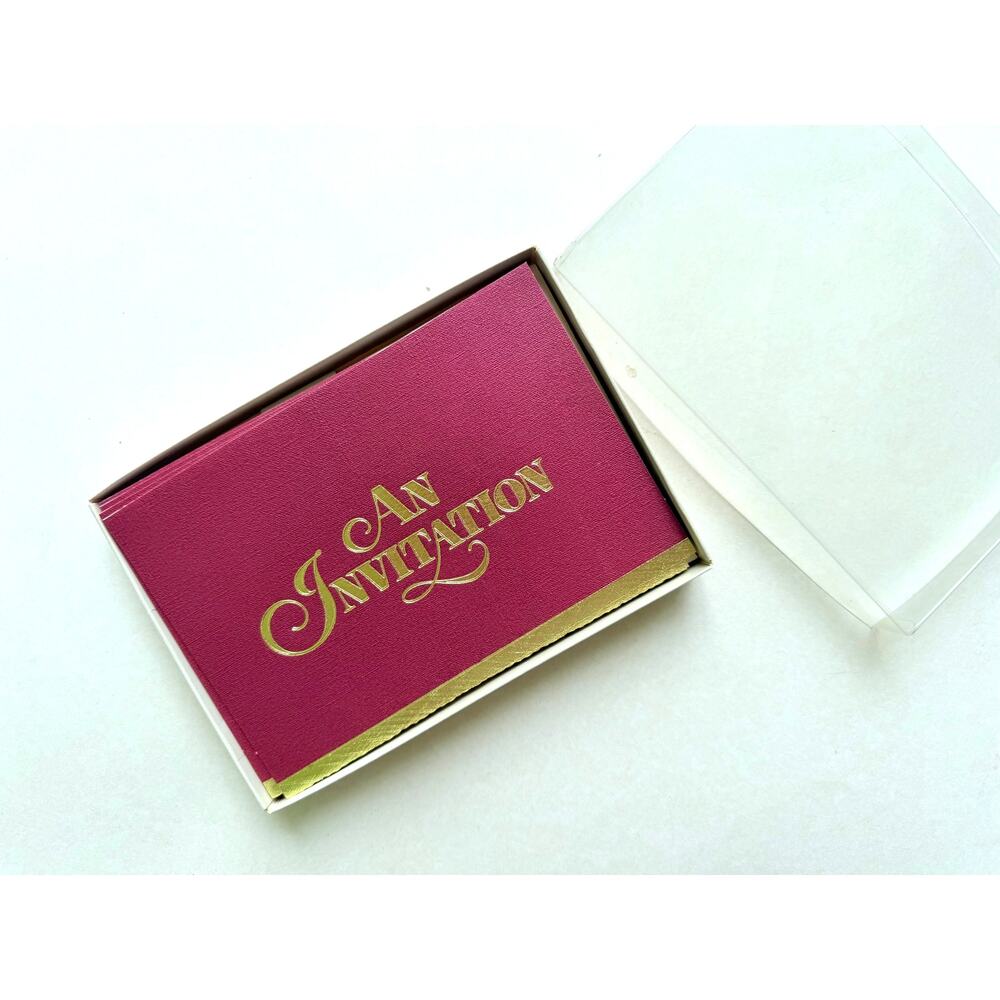 Vintage An Invitation Boxed Gold Foil Burgundy Party Invitations Formal Set
